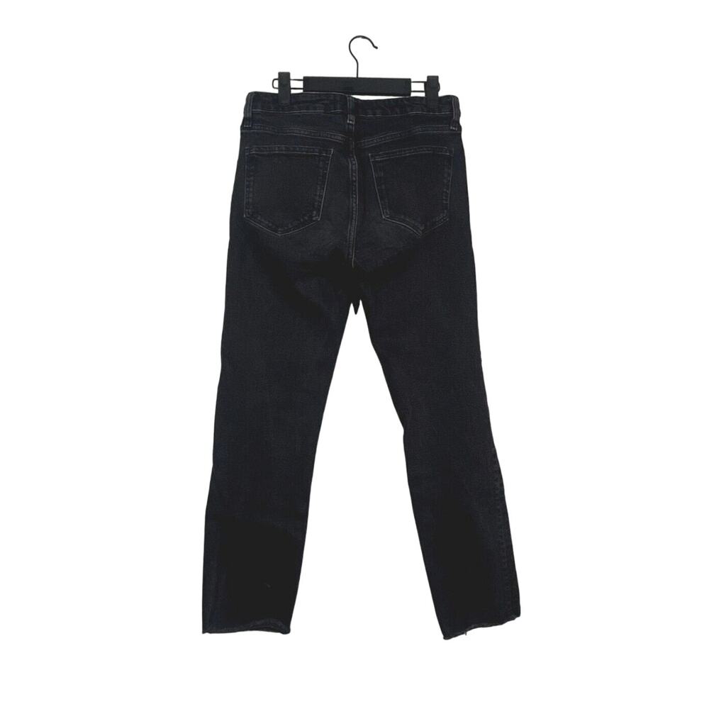 ZARA Straight Leg Cropped High Waisted Stretch Jeans Raw Hem 6 Rinsed Black - Picture 4 of 15